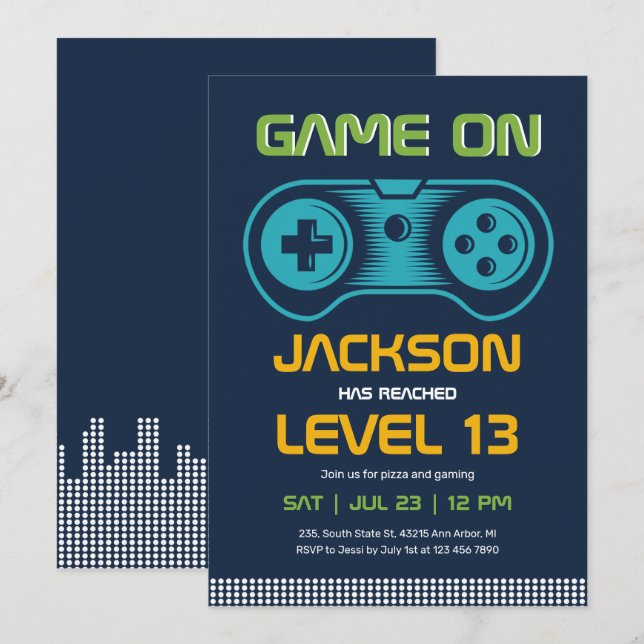 Invitation Jeux Vidéo Blue Jeu Garçon Anniversaire (Devant / Derrière)