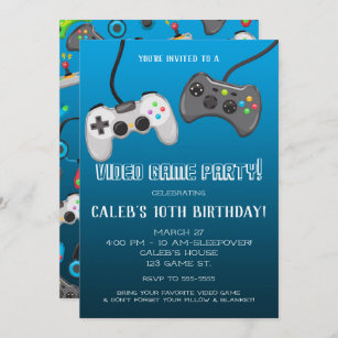 Carte d'invitation anniversaire enfant jeux vidéos - Fête
