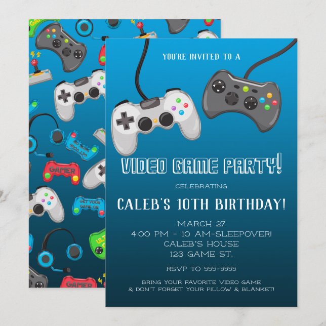 Invitation Jeux Vidéo Contrôleurs Joueur fête d'anniversaire (Devant / Derrière)