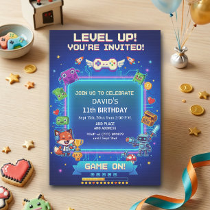 Invitation Jeux vidéo cool pour le 11e anniversaire