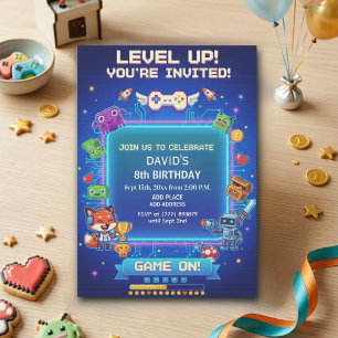 Invitation Jeux vidéo cool pour le 8e anniversaire