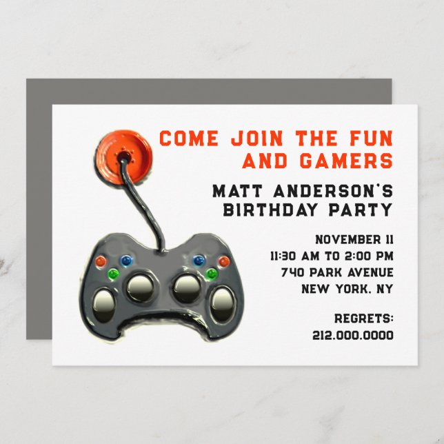 Invitation Jeux vidéo fête d'anniversaire (Devant / Derrière)