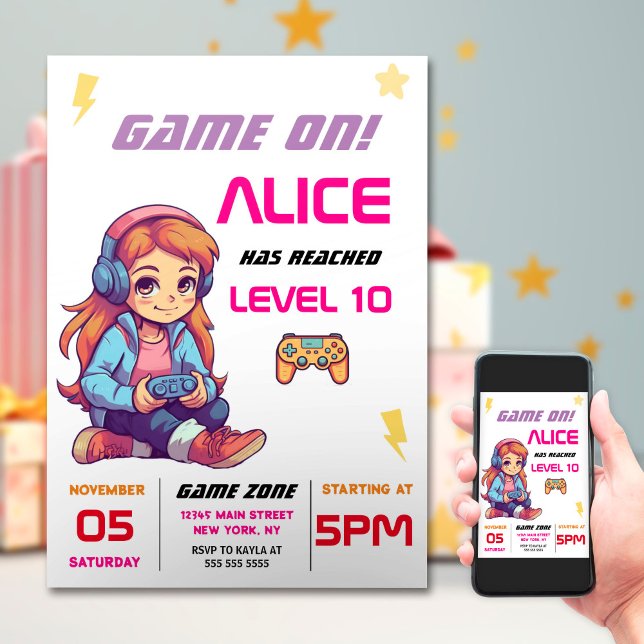 Invitation Jeux Vidéo Filles Fête d'anniversaire (Créateur téléchargé)
