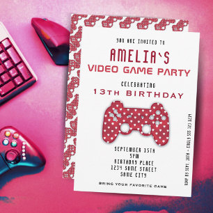 Invitation Jeux Vidéo Partie contrôleur rouge Jeu Anniversair