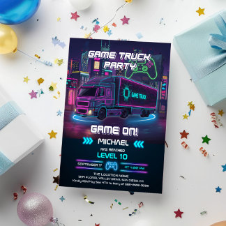 Invitation Jeux Vidéo pour enfants Camion fête d'anniversaire
