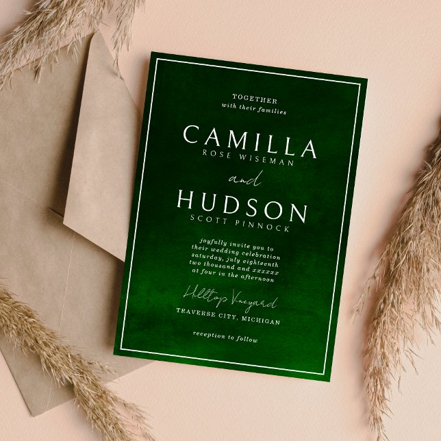 Invitation Jewel Tone Romance | Émeraude | Mariage minimal (Créateur téléchargé)