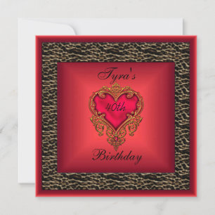 Invitation Jewel Wild Red Heart Or Élégant 40e Anniversaire 2