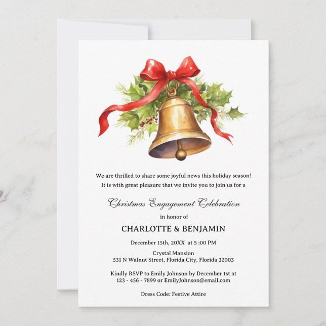 Invitation Jingle Bell Fête de Noël d'hiver (Devant)