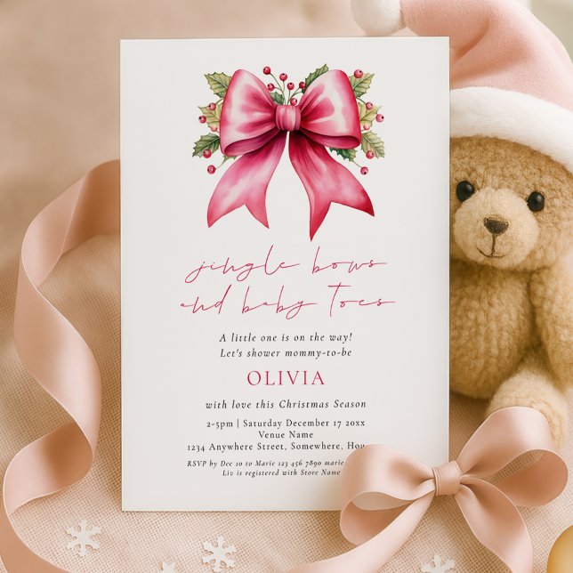 Invitation Jingle Bows Baby Toes Pink Bow Baby shower festif (Créateur téléchargé)