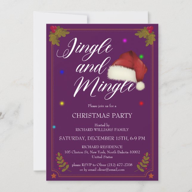 Invitation Jingle De Noël Et Mingle Purple Thème (Devant)