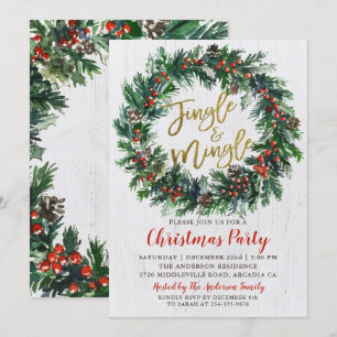 Invitation Jingle d'or en germe rustique et fête de Noël à la