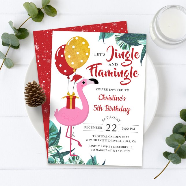 Invitation Jingle et Flamant rose Noël tropical Anniversaire (Créateur téléchargé)