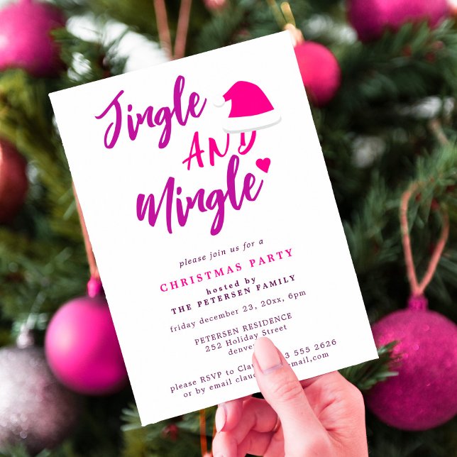 Invitation Jingle et mêle script rose fête de Noël (Créateur téléchargé)