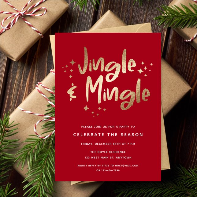 Invitation Jingle et Mingle Faux Gold Foil Rouge | Fête de va (Créateur téléchargé)