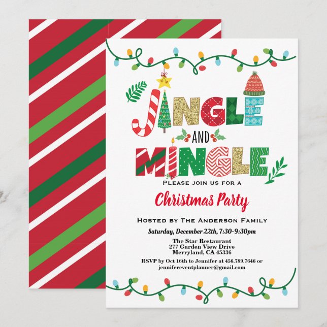 Invitation Jingle et Mingle Fête de Noël (Devant / Derrière)