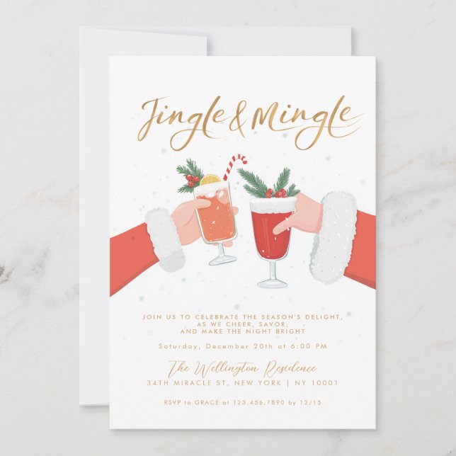 Invitation Jingle Et Mingle Minimal Cocktail De Noël (Devant)