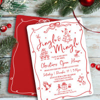 Jingle et Mingle Noël Dessins à la Main en Rouge