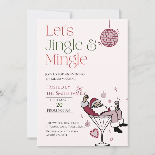 Invitation Jingle et Mingle, Père Noël Cocktail Party (Devant)