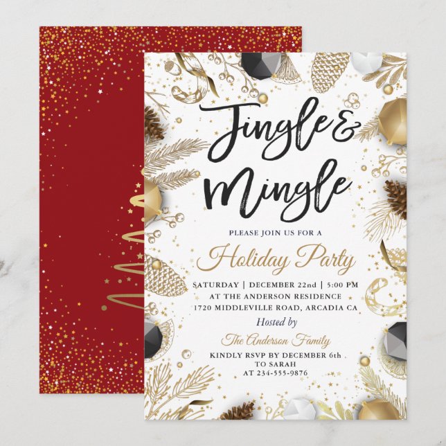 Invitation Jingle et Mingle Red Gold (Devant / Derrière)