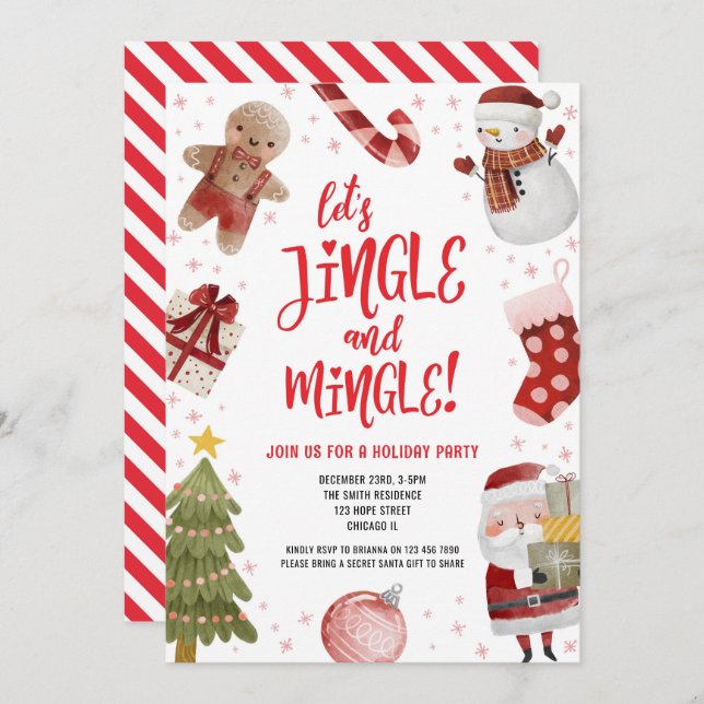 Invitation Jingle et Mingle Rouge Noël Fête de Noël (Devant / Derrière)