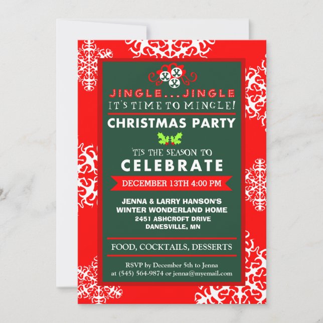Invitation Jingle Jingle Le temps de Noël vert rouge à Mingle (Devant)