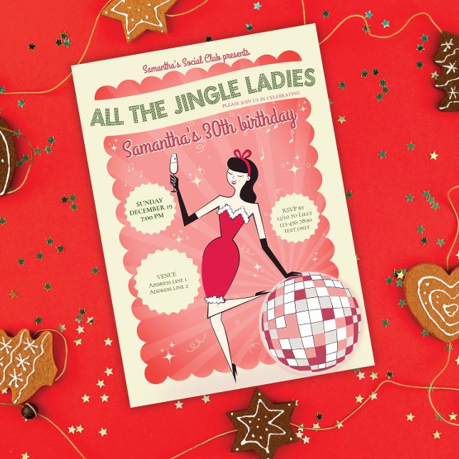 Invitation Jingle Ladies Night Out Retro Disco Ball Holiday (Jingle Ladies Night Out Retro Disco Ball Holiday Invitation Bridal Shower Birthdays Ladies Night Out)