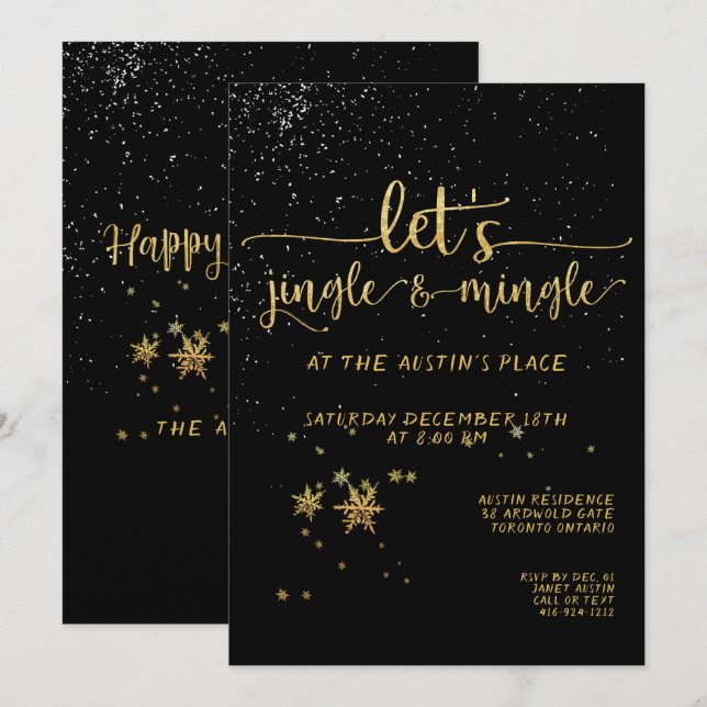 Invitation Jingle Mingle Black Gold Calligraphie (Devant / Derrière)