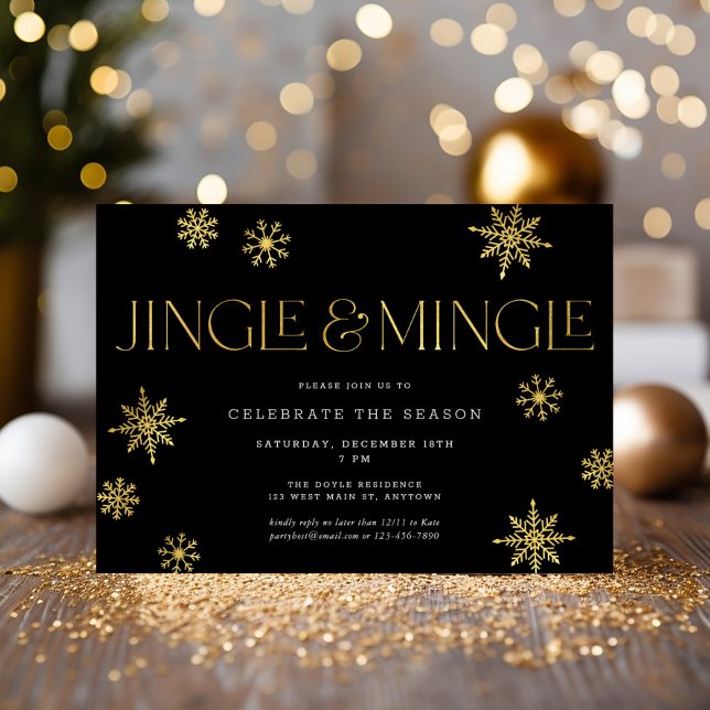 Invitation Jingle & Mingle Black Gold Snowflake (Créateur téléchargé)