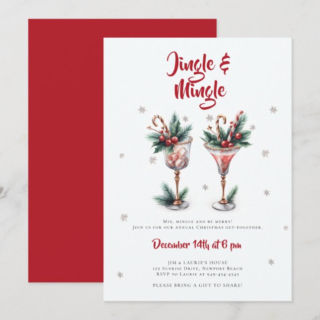 Invitation Jingle Mingle Cocktails Fête de Noël de neige (Devant / Derrière)