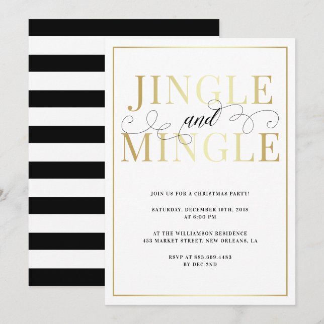 Invitation Jingle & Mingle | Elégante fête de vacances (Devant / Derrière)