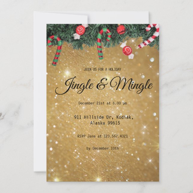Invitation Jingle Mingle Élégante Soirée de Noël d'or moderne (Devant)