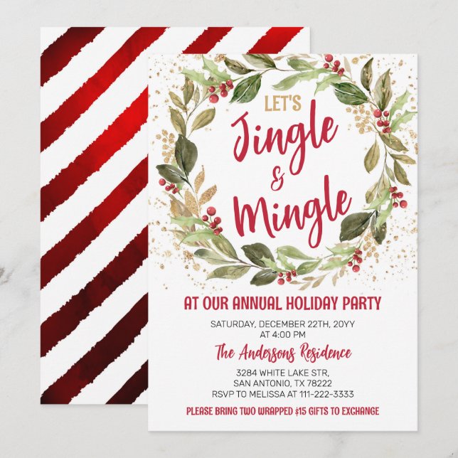 Invitation Jingle & Mingle Fête de Noël Dîner de Noël (Devant / Derrière)