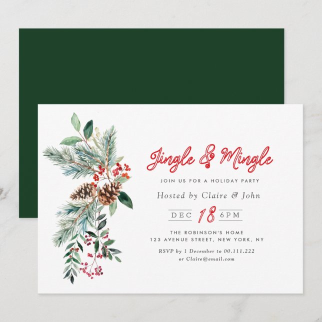 Invitation Jingle & Mingle fête de Noël du feuillage d'hiver (Devant / Derrière)