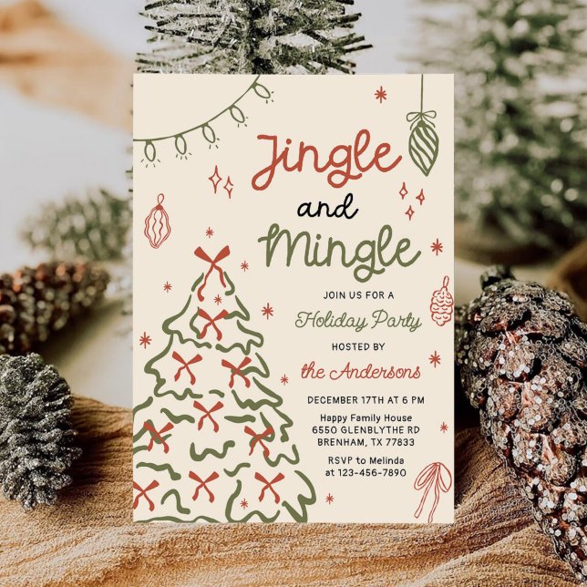 Invitation Jingle & Mingle Hand Drawn Christmas Holiday Party (Créateur téléchargé)