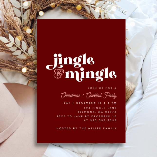 Invitation Jingle Mingle Modern Maroon Holiday Cocktail Party (Créateur téléchargé)