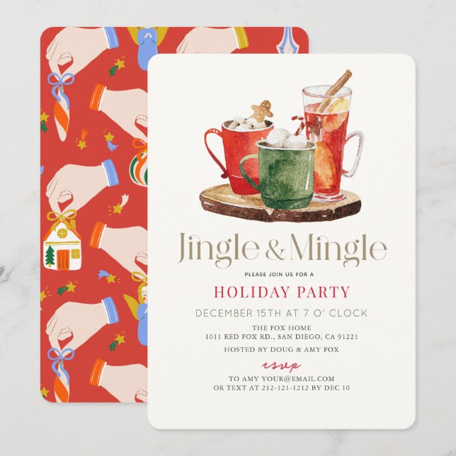Invitation Jingle & Mingle Noël Boissons Fête de Noël (Devant / Derrière)