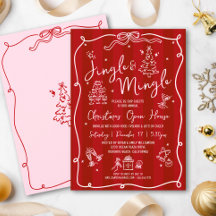 Jingle Mingle Pink Hand Drawn Doodles Red Stripes