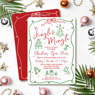 Invitation Jingle Mingle Rouge Vert Dessins Animés Dessinés à