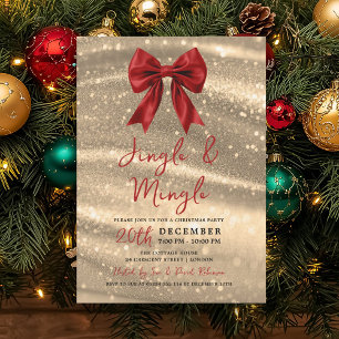 Invitation Jingle & Mingle Soirée de Noël Ruban Rouge Paillet