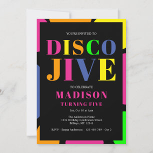 Invitation Jive disco colorée à cinq ans fête