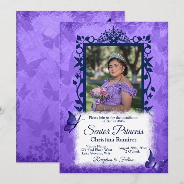 Invitation Jobies de la princesse Supérieure pourpre Les fill (Devant / Derrière)