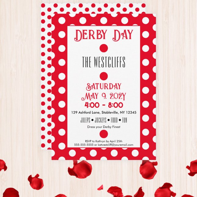 Invitation Jockey Dots en soie Rouge et blanc Derby (Red and White Polka Dots Jockey Silks Derby Horse Racing Party Invitation)