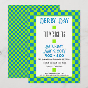 Invitation Jockey Soie Bloque Green et Blue Derby
