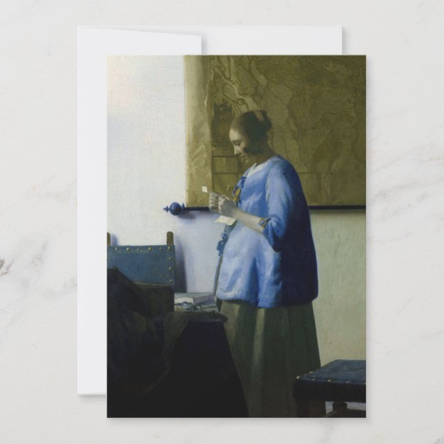 Invitation Johannes Vermeer - Une femme en bleu lisant une le (Devant)