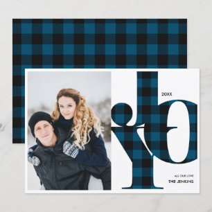 Invitation Joie   Blue Buffalo Plaid Photo Holiday