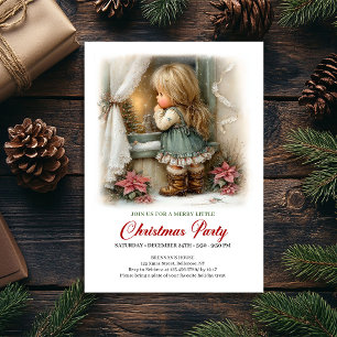Invitation Joie des Fêtes Fille Mignonne Scène d'H