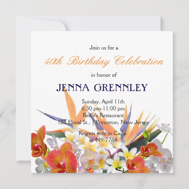 Invitation Joie Épanouie - Fête d'anniversaire Fleurs Tropica (Devant)
