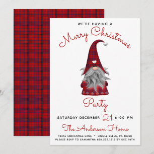 Invitation Joie Rustique Joyeuse Fête de Noël Plaid Gnome