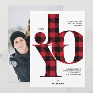Invitation Joie Typographie Red Buffalo Plaid Photo Holiday