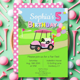 Invitation Joli 5e Anniversaire Polka Point Rose Féminin Golf